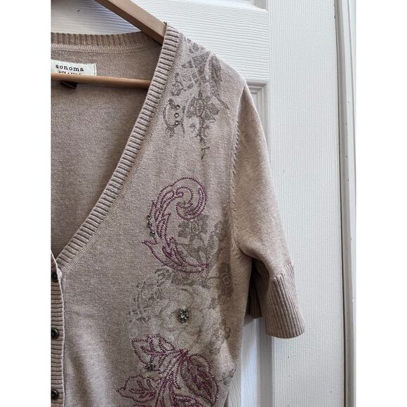 Sonoma Life + Style Embroidered Gem Embellished Short Sleeve Cardigan Large - Picture 8 of 13